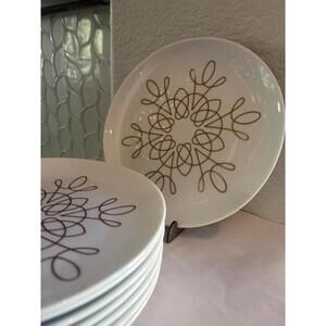 Crate & Barrel Salad Dessert Christmas Gold Snowflake Plates Set of 8 (8inch)